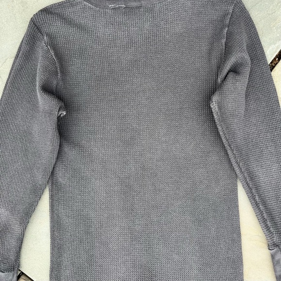 Vintage 90s Overdyed Black Grey Reworked Waffle Knit Thermal - Picture 3 of 4